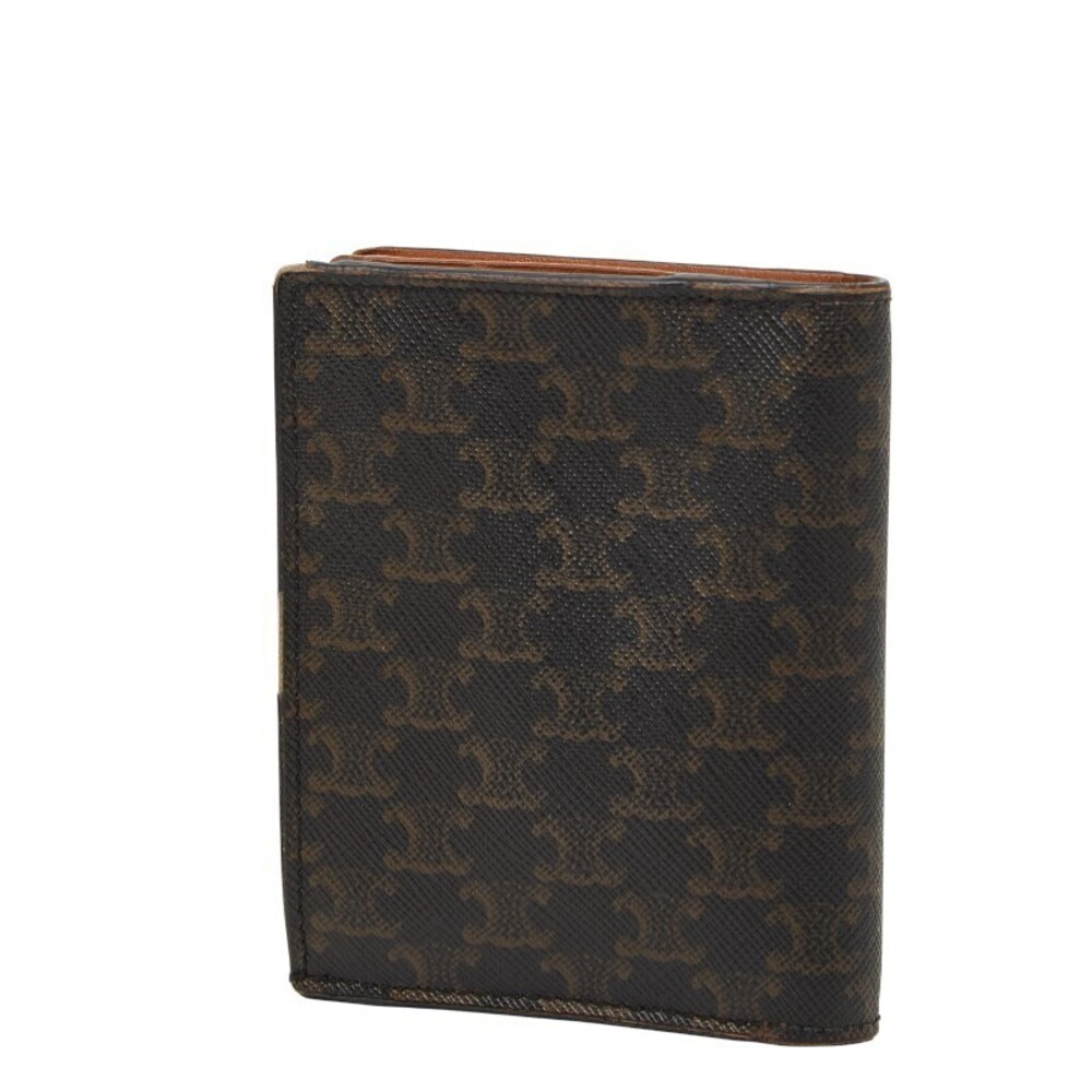 Celine Compact Triomphe fold Black Brown Bi Wallet Leather Black Brown